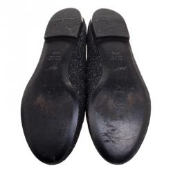 Pre Owned Giuseppe Zanotti Black Glitter Leather Tassel Smoking Slippers Size 40.5