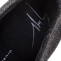 Pre Owned Giuseppe Zanotti Black Glitter Leather Tassel Smoking Slippers Size 40.5