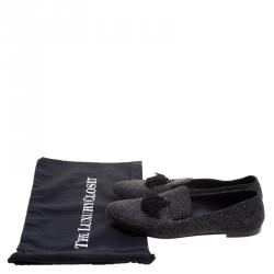 Pre Owned Giuseppe Zanotti Black Glitter Leather Tassel Smoking Slippers Size 40.5