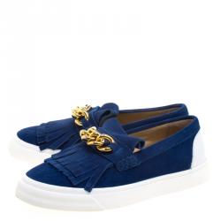 Pre Owned Giuseppe Zanotti Blue Fringed Suede Slip On Sneakers Size 40