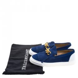 Pre Owned Giuseppe Zanotti Blue Fringed Suede Slip On Sneakers Size 40