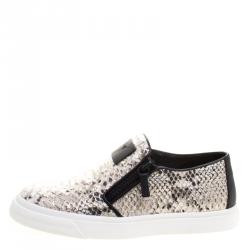 Pre Owned Giuseppe Zanotti Metallic Grey Python Embossed Leather Eve Slip On Sneakers Size 40