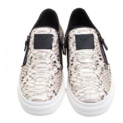 Pre Owned Giuseppe Zanotti Metallic Grey Python Embossed Leather Eve Slip On Sneakers Size 40