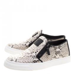 Pre Owned Giuseppe Zanotti Metallic Grey Python Embossed Leather Eve Slip On Sneakers Size 40