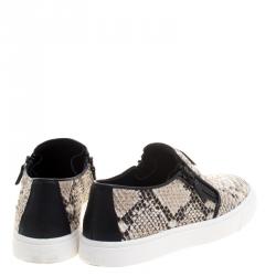 Pre Owned Giuseppe Zanotti Metallic Grey Python Embossed Leather Eve Slip On Sneakers Size 40