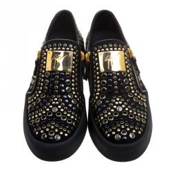 Pre Owned Giuseppe Zanotti Black Stud Embellished Suede Eve Slip On Sneakers Size 40