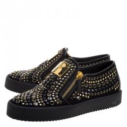 Pre Owned Giuseppe Zanotti Black Stud Embellished Suede Eve Slip On Sneakers Size 40