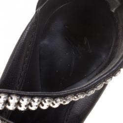 Pre Owned Giuseppe Zanotti Black Crystal Embellished Leather Cross Ankle Strap Sandals Size 37.5