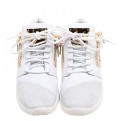 Pre Owned Giuseppe Zanotti White Suede And Leather Runner Mid Top Sneakers Size 37