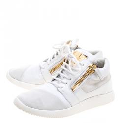 Pre Owned Giuseppe Zanotti White Suede And Leather Runner Mid Top Sneakers Size 37