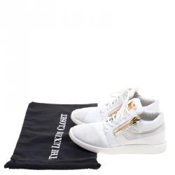Pre Owned Giuseppe Zanotti White Suede And Leather Runner Mid Top Sneakers Size 37