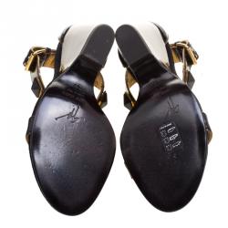 Pre Owned Giuseppe Zanotti Black Patent Leather Stud Embellished T Strap Wedge Sandals Size 35