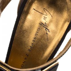 Pre Owned Giuseppe Zanotti Black Patent Leather Stud Embellished T Strap Wedge Sandals Size 35