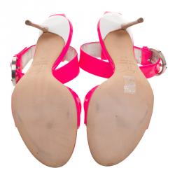 Pre Owned Giuseppe Zanotti Fluorescent Pink Patent Leather Ankle Cuff Sandals Size 36