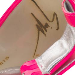 Pre Owned Giuseppe Zanotti Fluorescent Pink Patent Leather Ankle Cuff Sandals Size 36