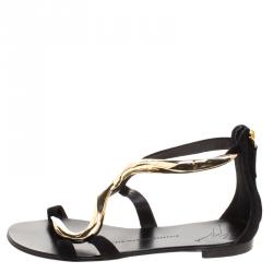 Pre Owned Giuseppe Zanotti Black Suede Swirl Flat Sandals Size 36.5