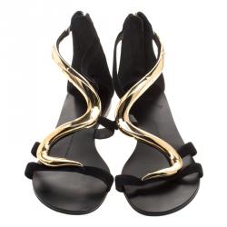 Pre Owned Giuseppe Zanotti Black Suede Swirl Flat Sandals Size 36.5