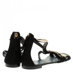 Pre Owned Giuseppe Zanotti Black Suede Swirl Flat Sandals Size 36.5