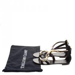 Pre Owned Giuseppe Zanotti Black Suede Swirl Flat Sandals Size 36.5