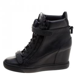 Pre Owned Giuseppe Zanotti Black Leather Lorenz  Wedge Sneakers Size 40