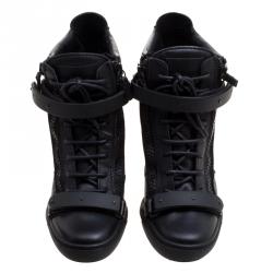 Pre Owned Giuseppe Zanotti Black Leather Lorenz  Wedge Sneakers Size 40