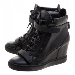 Pre Owned Giuseppe Zanotti Black Leather Lorenz  Wedge Sneakers Size 40