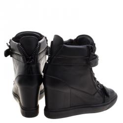 Pre Owned Giuseppe Zanotti Black Leather Lorenz  Wedge Sneakers Size 40