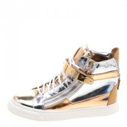 Pre Owned Giuseppe Zanotti Metallic Leather High Top Sneakers Size 38
