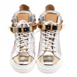 Pre Owned Giuseppe Zanotti Metallic Leather High Top Sneakers Size 38