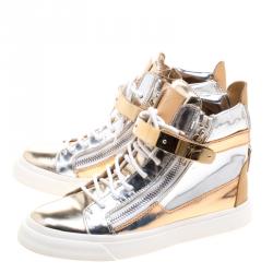 Pre Owned Giuseppe Zanotti Metallic Leather High Top Sneakers Size 38
