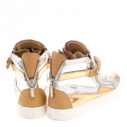Pre Owned Giuseppe Zanotti Metallic Leather High Top Sneakers Size 38