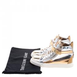 Pre Owned Giuseppe Zanotti Metallic Leather High Top Sneakers Size 38