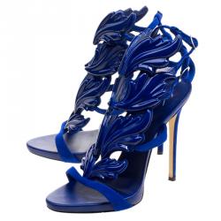 مملوكة مسبقًا Giuseppe Zanotti Blue Suede Coline Wings Sandals Size 37.5