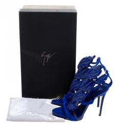 مملوكة مسبقًا Giuseppe Zanotti Blue Suede Coline Wings Sandals Size 37.5