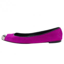 Pre Owned Giuseppe Zanotti Pink Pony Hair Cap Toe Ballet Flats Size 36