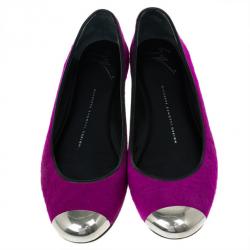 Pre Owned Giuseppe Zanotti Pink Pony Hair Cap Toe Ballet Flats Size 36