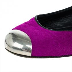 Pre Owned Giuseppe Zanotti Pink Pony Hair Cap Toe Ballet Flats Size 36