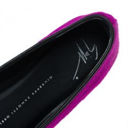 Pre Owned Giuseppe Zanotti Pink Pony Hair Cap Toe Ballet Flats Size 36