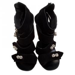 Pre Owned Giuseppe Zanotti Black Suede Crystal Ball Embellished Sandals Size 36