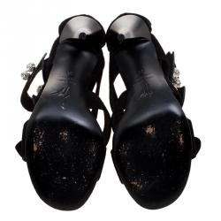 Pre Owned Giuseppe Zanotti Black Suede Crystal Ball Embellished Sandals Size 36