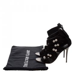 Pre Owned Giuseppe Zanotti Black Suede Crystal Ball Embellished Sandals Size 36