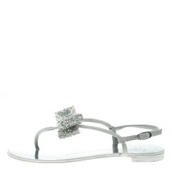 مملوكة مسبقًا صندل جوسيبي زانوتي بإصبع فلات فيونكة زخرفة كريستال روك سويدي بيج مقاس 36