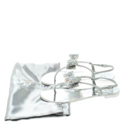 مملوكة مسبقًا صندل جوسيبي زانوتي بإصبع فلات فيونكة زخرفة كريستال روك سويدي بيج مقاس 36