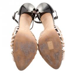 Pre Owned Giuseppe Zanotti Black and Gold Knotted Leather Ankle Strap Sandals Size 39