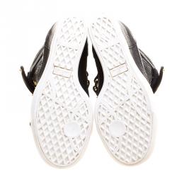 Pre Owned Giuseppe Zanotti Black Croc Embossed Leather Lorenz Wedge Sneakers Size 37