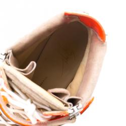 Pre Owned Giuseppe Zanotti Beige Suede and Fluorescent Orange Patent Leather Wedge Sneakers Size 40