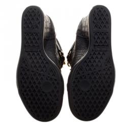 Pre Owned Giuseppe Zanotti Black Croc Embossed Leather Lorenz Wedge Sneakers Size 40