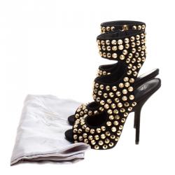 Pre Owned Giuseppe Zanotti Black Stud Embellished Suede Cut Out Peep Toe Sandals Size 37