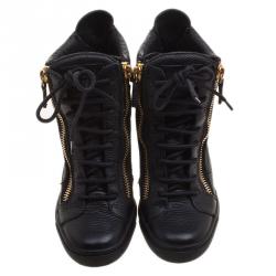 Pre Owned Giuseppe Zanotti Black Leather Hidden Wedge Sneakers Size 36