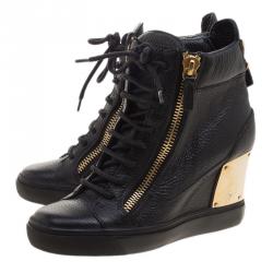 Pre Owned Giuseppe Zanotti Black Leather Hidden Wedge Sneakers Size 36